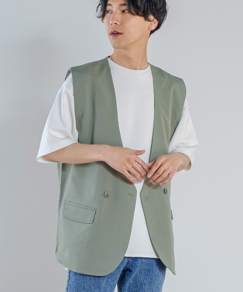 improves(インプローブス)の「ラグジュアリーメロウ ノーカラーベスト(ベスト・メンズ・グリーン/ライトグレー/ブラウン/ブラック/ブルーグレー/ベージュ・LARGE/MEDIUM)」の6枚目の写真