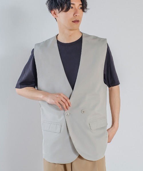 improves(インプローブス)の「ラグジュアリーメロウ ノーカラーベスト(ベスト・メンズ・グリーン/ライトグレー/ブラウン/ブラック/ブルーグレー/ベージュ・LARGE/MEDIUM)」の1枚目の写真