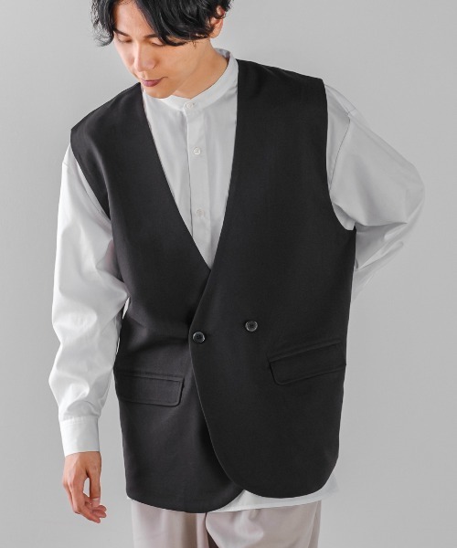 improves(インプローブス)の「ラグジュアリーメロウ ノーカラーベスト(ベスト・メンズ・グリーン/ライトグレー/ブラウン/ブラック/ブルーグレー/ベージュ・LARGE/MEDIUM)」の2枚目の写真