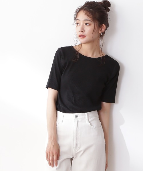 N.（N. Natural Beauty Basic）（エヌエヌナチュラルビューティーベーシック）の「三角テレコベーシックTシャツ（Tシャツ/カットソー・レディース・ブラック/ホワイト/ベージュ・MEDIUM）」の2枚目の写真