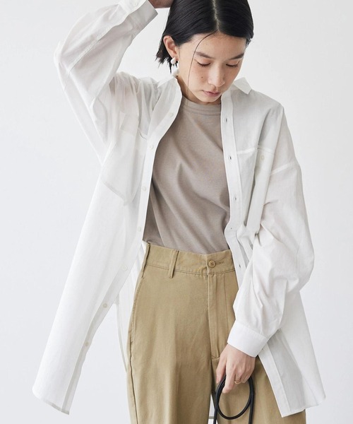 AMERICAN HOLIC（アメリカンホリック）の「Wポケットシャツチュニック（シャツ/ブラウス・レディース・ストライプ/サックスブルー/オフホワイト/ネイビー・L/M）」の2枚目の写真