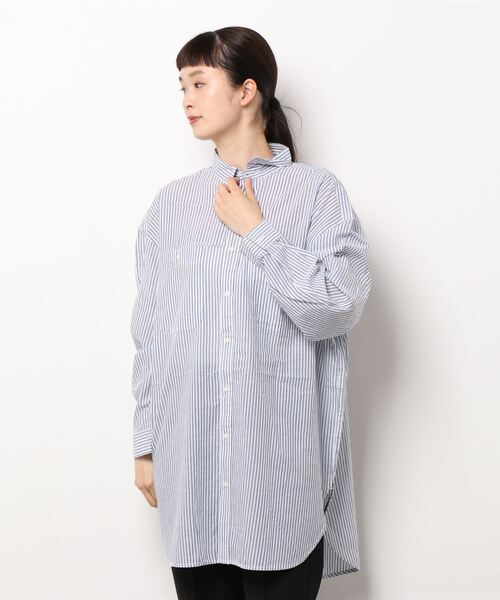 AMERICAN HOLIC（アメリカンホリック）の「Wポケットシャツチュニック（シャツ/ブラウス・レディース・ストライプ/サックスブルー/オフホワイト/ネイビー・L/M）」の7枚目の写真