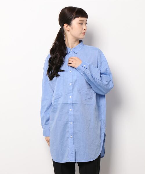 AMERICAN HOLIC（アメリカンホリック）の「Wポケットシャツチュニック（シャツ/ブラウス・レディース・ストライプ/サックスブルー/オフホワイト/ネイビー・L/M）」の8枚目の写真