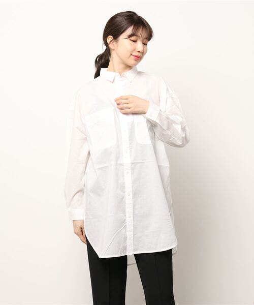 AMERICAN HOLIC（アメリカンホリック）の「Wポケットシャツチュニック（シャツ/ブラウス・レディース・ストライプ/サックスブルー/オフホワイト/ネイビー・L/M）」の9枚目の写真