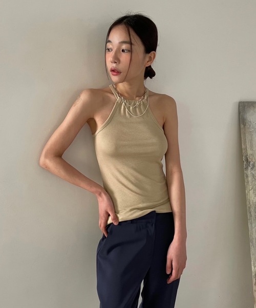 Didot.showroom(ディドット ショールーム)の「2WAYアメスリホルターキャミソール(キャミソール・レディース・ブラウン/サンドベージュ/チャコールグレー/アイボリー/ブラック・FREE)」の5枚目の写真