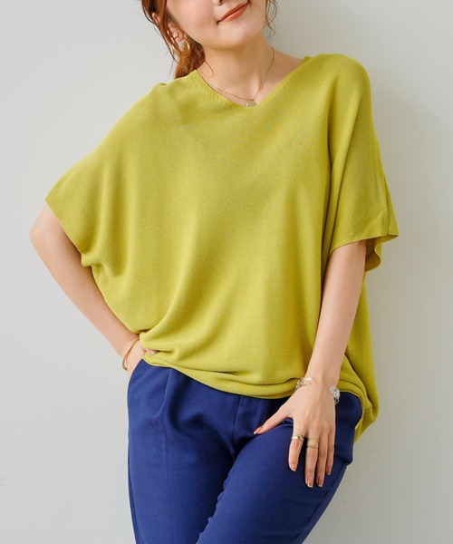 Chez toi（シェトワ）の「バックコクーンフレンチスリーブプルオーバー（ニット/セーター・レディース・ブラック/オフホワイト/ライム/オレンジ・FREE）」の3枚目の写真