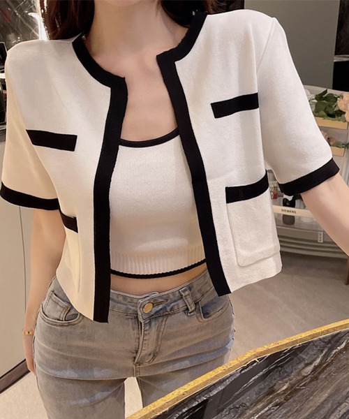 meJane（ミージェーン）の「コンパクトカーディガンツインセット（アンサンブル・レディース・ホワイト/ブラック/ブルー・FREE）」の2枚目の写真