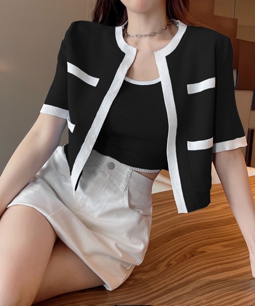 meJane（ミージェーン）の「コンパクトカーディガンツインセット（アンサンブル・レディース・ホワイト/ブラック/ブルー・FREE）」の3枚目の写真