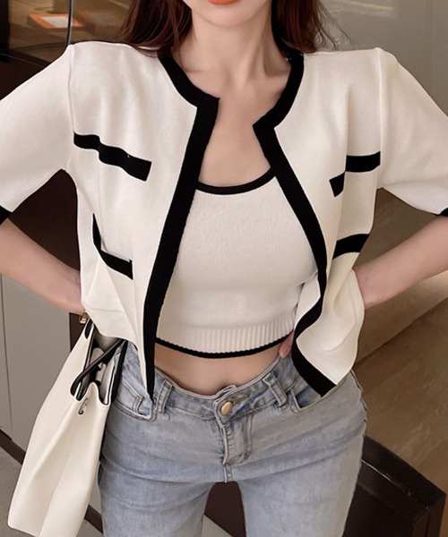 meJane（ミージェーン）の「コンパクトカーディガンツインセット（アンサンブル・レディース・ホワイト/ブラック/ブルー・FREE）」の6枚目の写真