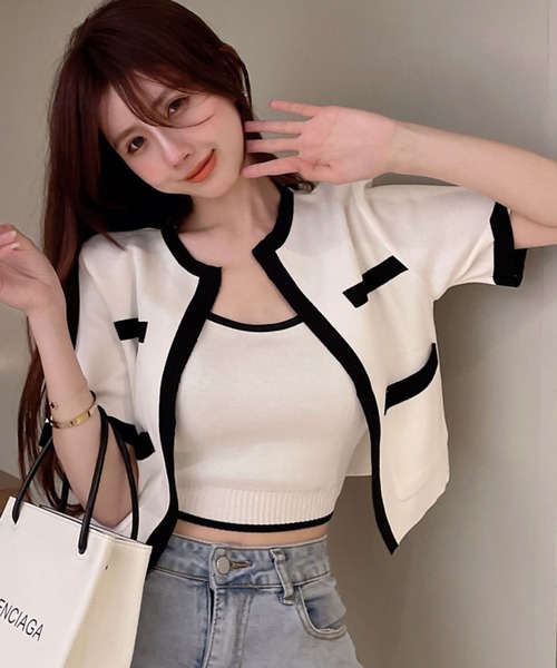 meJane（ミージェーン）の「コンパクトカーディガンツインセット（アンサンブル・レディース・ホワイト/ブラック/ブルー・FREE）」の4枚目の写真