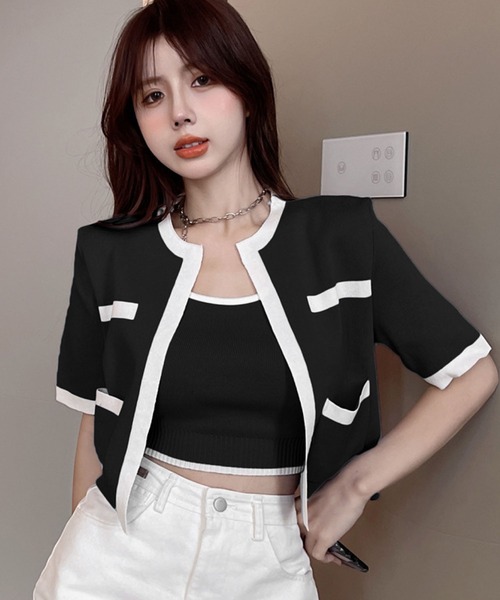 meJane（ミージェーン）の「コンパクトカーディガンツインセット（アンサンブル・レディース・ホワイト/ブラック/ブルー・FREE）」の9枚目の写真