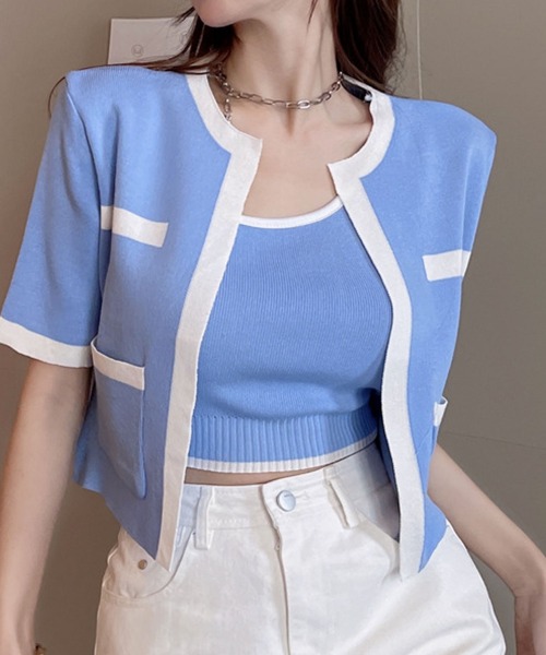 meJane（ミージェーン）の「コンパクトカーディガンツインセット（アンサンブル・レディース・ホワイト/ブラック/ブルー・FREE）」の5枚目の写真