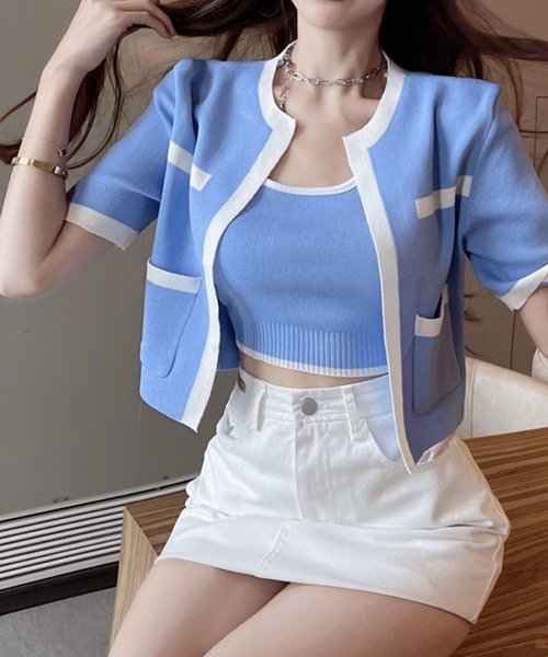 meJane（ミージェーン）の「コンパクトカーディガンツインセット（アンサンブル・レディース・ホワイト/ブラック/ブルー・FREE）」の7枚目の写真