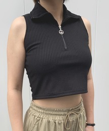 【Bz】[SW] 無地テレコハ-フZIPチビP/Oノ-スリ-ブトップスピ-スマ-クスライダ-(RZ)