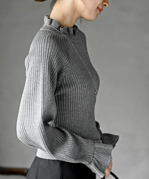 新品未使用　シーバイクロエ　フリルリブニットプルオーバー　グレー キャンディ袖フリルネックリブニットプルオーバー（ニット/セーター