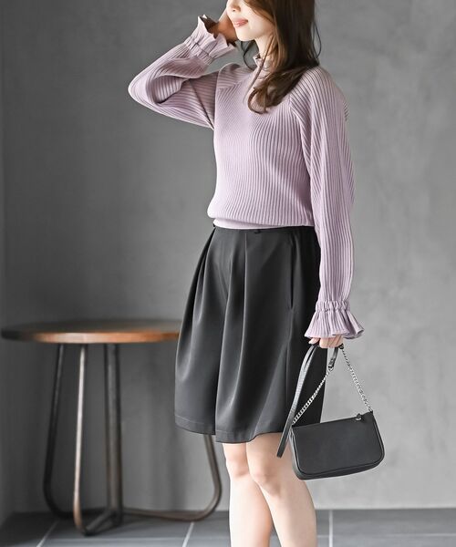 キャンディ袖フリルネックリブニットプルオーバー（ニット/セーター