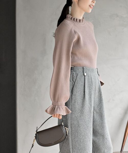 rps（アールピーエス）の「キャンディ袖フリルネックリブニットプルオーバー（ニット/セーター・レディース・ブラック/アイボリー/モカ/ラベンダー/ベージュ系その他/グリーン/ボルドー/イエロー/グレー系その他/杢グレー・M/フリー）」の19枚目の写真