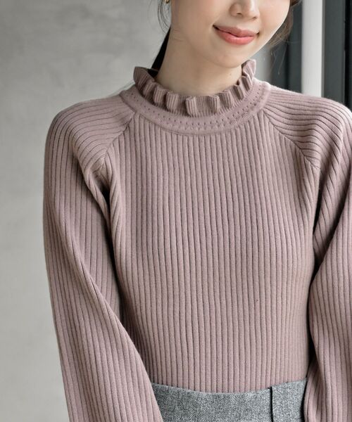 rps（アールピーエス）の「キャンディ袖フリルネックリブニットプルオーバー（ニット/セーター・レディース・ブラック/アイボリー/モカ/ラベンダー/ベージュ系その他/グリーン/ボルドー/イエロー/グレー系その他/杢グレー・M/フリー）」の16枚目の写真