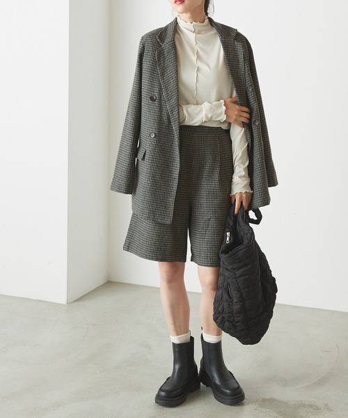 forksy.（フォルクシー）の「【forksy.】ガンクラブチェックダブルボタンテーラードジャケット（テーラードジャケット・レディース・ベージュ/グレー・FREE）」の3枚目の写真