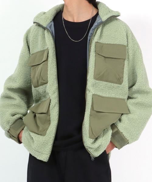 セール】スタンドネック ボアフリースブルゾン/ボアジャケット メンズ