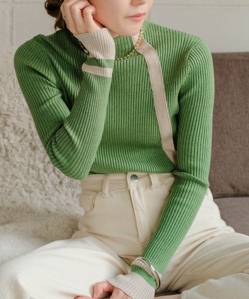 バイカラーラインニットプルオーバー