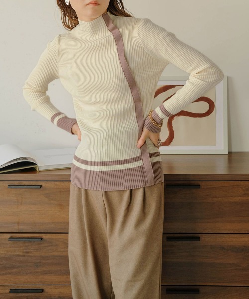 バイカラーラインニットプルオーバー