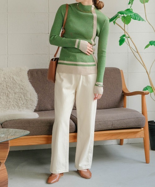 バイカラーラインニットプルオーバー