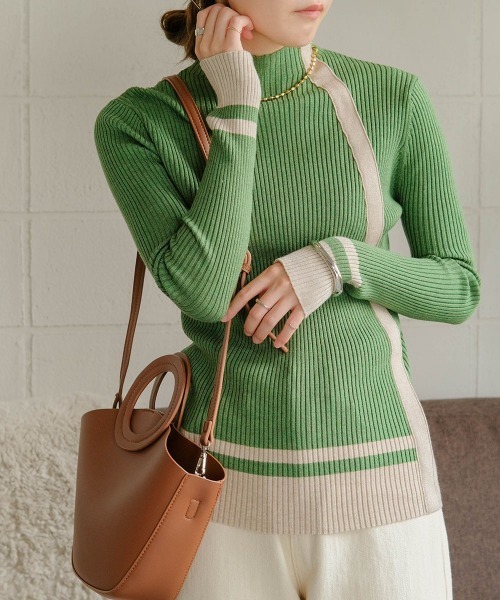 バイカラーラインニットプルオーバー