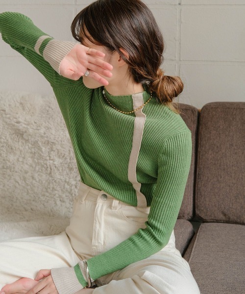 バイカラーラインニットプルオーバー