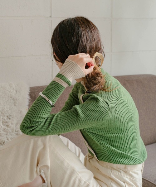 バイカラーラインニットプルオーバー