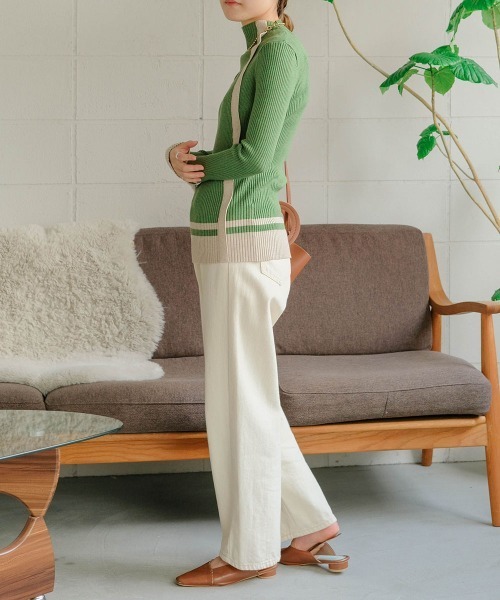 バイカラーラインニットプルオーバー