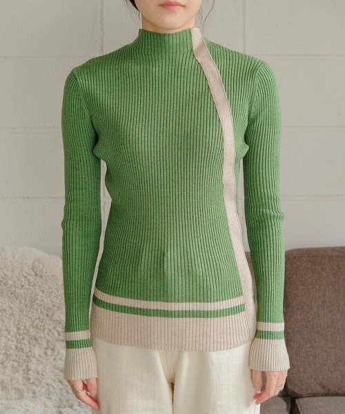 バイカラーラインニットプルオーバー