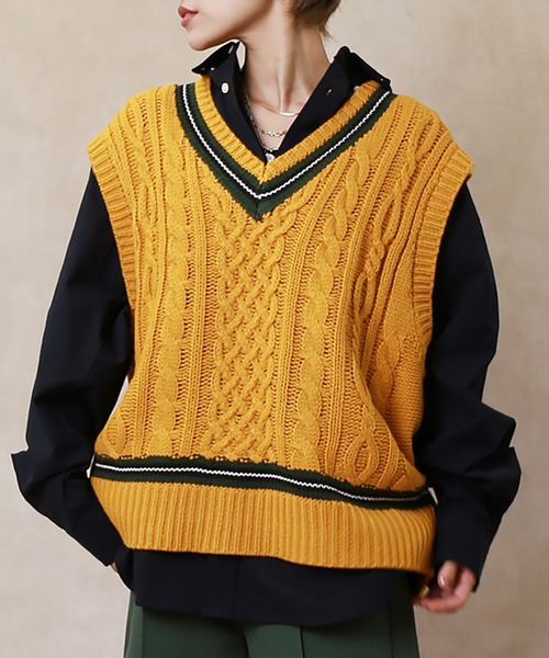 Lull（ルル）の「【Lull / ルル】チルデンニットベスト（ベスト・レディース・サックスブルー/イエロー/アイボリー/モカ・ONESIZE）」の4枚目の写真