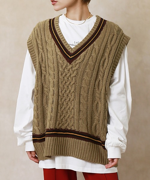 Lull（ルル）の「【Lull / ルル】チルデンニットベスト（ベスト・レディース・サックスブルー/イエロー/アイボリー/モカ・ONESIZE）」の2枚目の写真