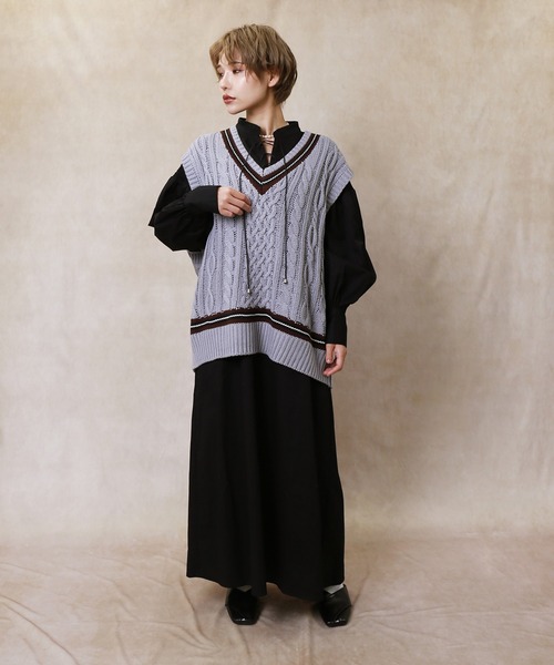 Lull（ルル）の「【Lull / ルル】チルデンニットベスト（ベスト・レディース・サックスブルー/イエロー/アイボリー/モカ・ONESIZE）」の20枚目の写真