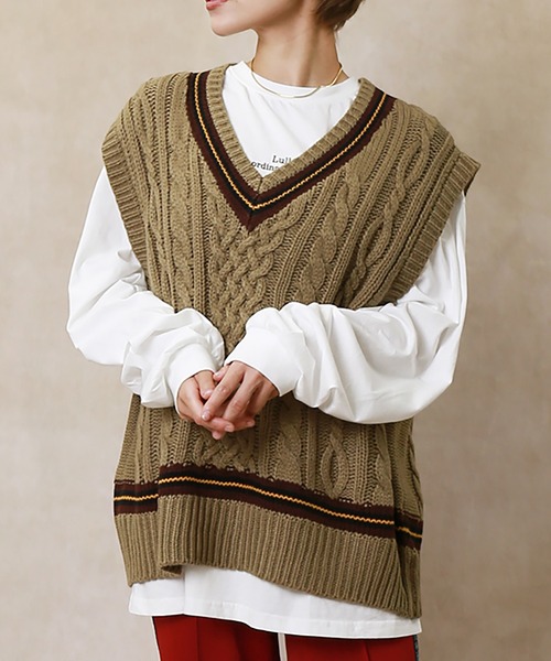 Lull（ルル）の「【Lull / ルル】チルデンニットベスト（ベスト・レディース・サックスブルー/イエロー/アイボリー/モカ・ONESIZE）」の14枚目の写真