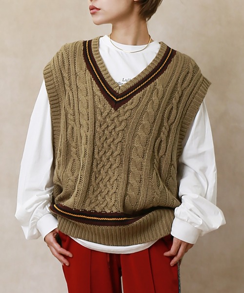 Lull（ルル）の「【Lull / ルル】チルデンニットベスト（ベスト・レディース・サックスブルー/イエロー/アイボリー/モカ・ONESIZE）」の7枚目の写真