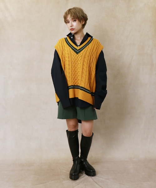 Lull（ルル）の「【Lull / ルル】チルデンニットベスト（ベスト・レディース・サックスブルー/イエロー/アイボリー/モカ・ONESIZE）」の17枚目の写真