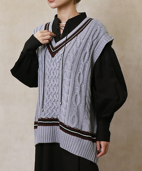 Lull（ルル）の「【Lull / ルル】チルデンニットベスト（ベスト・レディース・サックスブルー/イエロー/アイボリー/モカ・ONESIZE）」の8枚目の写真