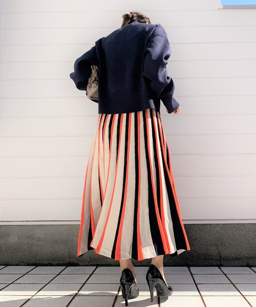 Q（キュー）の「12G ダブルJQロゴニット（ニット/セーター・レディース・ネイビー/オレンジ・MEDIUM）」の8枚目の写真