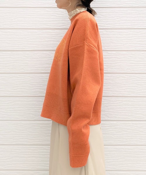 Q（キュー）の「12G ダブルJQロゴニット（ニット/セーター・レディース・ネイビー/オレンジ・MEDIUM）」の4枚目の写真