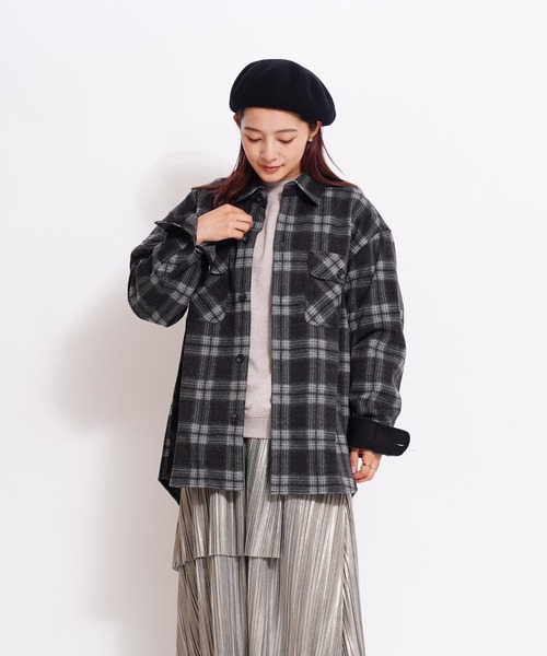 GIORDANO（ジョルダーノ）の「[ GIORDANO ]メルトンタッチシャツジャケット(ユニセックス)（ブルゾン・レディース・ブラック/グレー/ダークグレー・MEDIUM/LARGE/X-LARGE）」の15枚目の写真