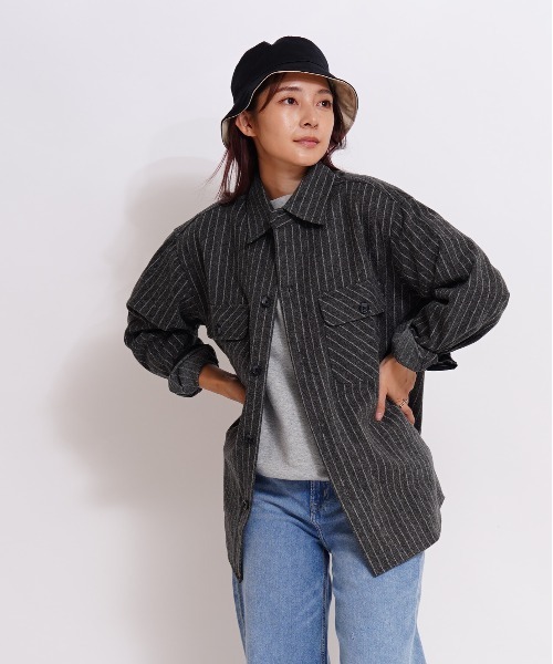 GIORDANO（ジョルダーノ）の「[ GIORDANO ]メルトンタッチシャツジャケット(ユニセックス)（ブルゾン・レディース・ブラック/グレー/ダークグレー・MEDIUM/LARGE/X-LARGE）」の13枚目の写真