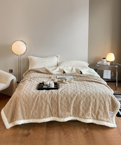 100x150cm】ケーブル編み風大判サイズモコモコブランケット毛布