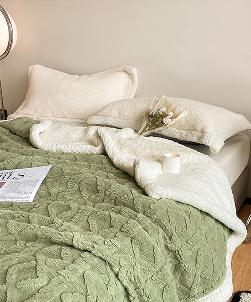 セール】【100x150cm】ケーブル編み風大判サイズモコモコブランケット