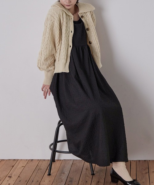 Fashion Letter（ファッションレター）の「ケーブルニットセーラーカラーカーデ（カーディガン/ボレロ・レディース・アイボリー/ブラック/グリーン/イエロー・M）」の6枚目の写真
