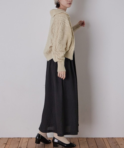 Fashion Letter（ファッションレター）の「ケーブルニットセーラーカラーカーデ（カーディガン/ボレロ・レディース・アイボリー/ブラック/グリーン/イエロー・M）」の9枚目の写真