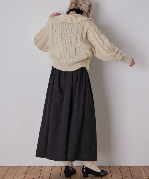 Fashion Letter（ファッションレター）の「ケーブルニットセーラーカラーカーデ（カーディガン/ボレロ・レディース・アイボリー/ブラック/グリーン/イエロー・M）」の10枚目の写真