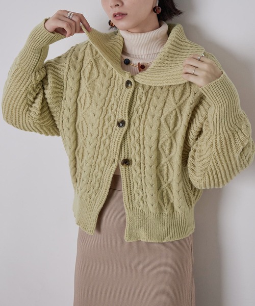 Fashion Letter（ファッションレター）の「ケーブルニットセーラーカラーカーデ（カーディガン/ボレロ・レディース・アイボリー/ブラック/グリーン/イエロー・M）」の11枚目の写真