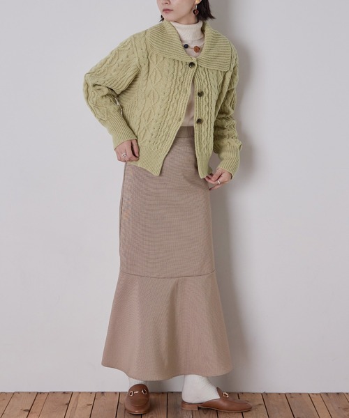 Fashion Letter（ファッションレター）の「ケーブルニットセーラーカラーカーデ（カーディガン/ボレロ・レディース・アイボリー/ブラック/グリーン/イエロー・M）」の12枚目の写真